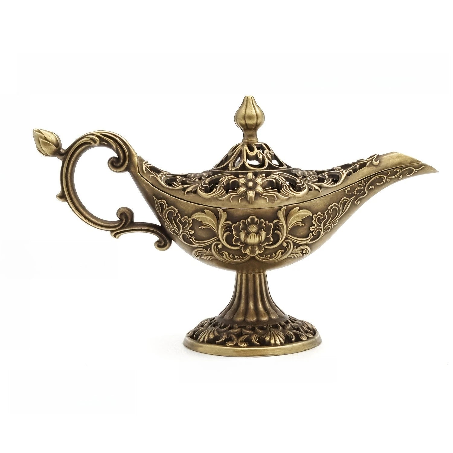 Copper Aladdin Lamp Incense Burner Carved Wishing Lamp Desktop Sandalwood Censer Home Decor Gift