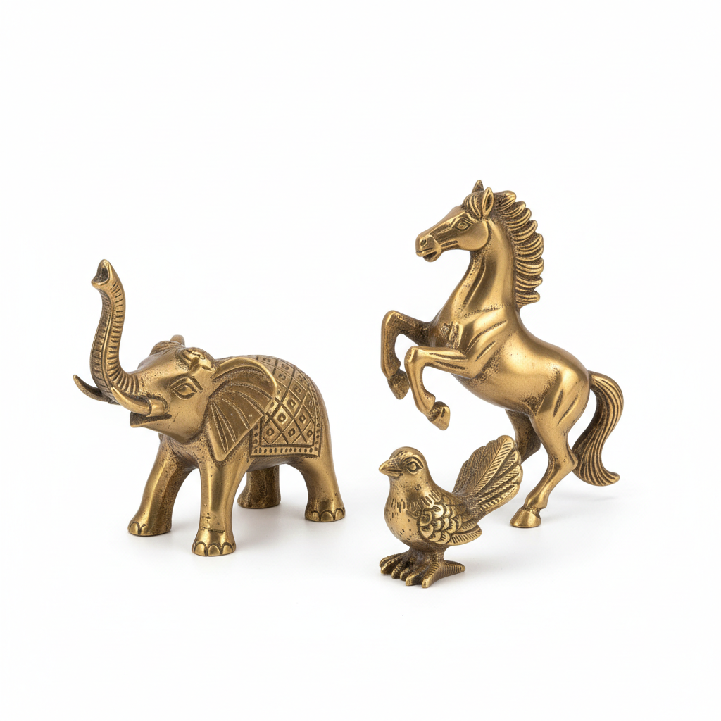 Handcrafted Brass Mini Animal Figurines Vintage Desk Ornaments for Home and Feng Shui Decor