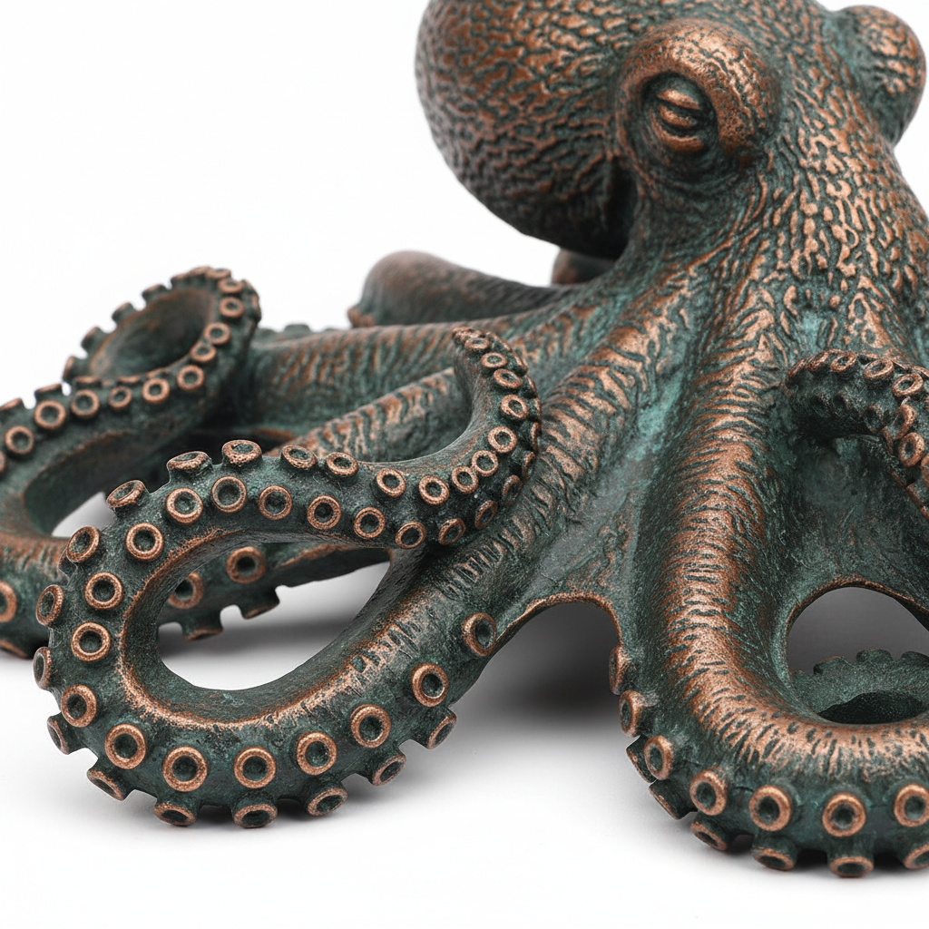 Antique Copper Brass Octopus Figurine Desktop Ornament Creative Tea Pet and Table Decor