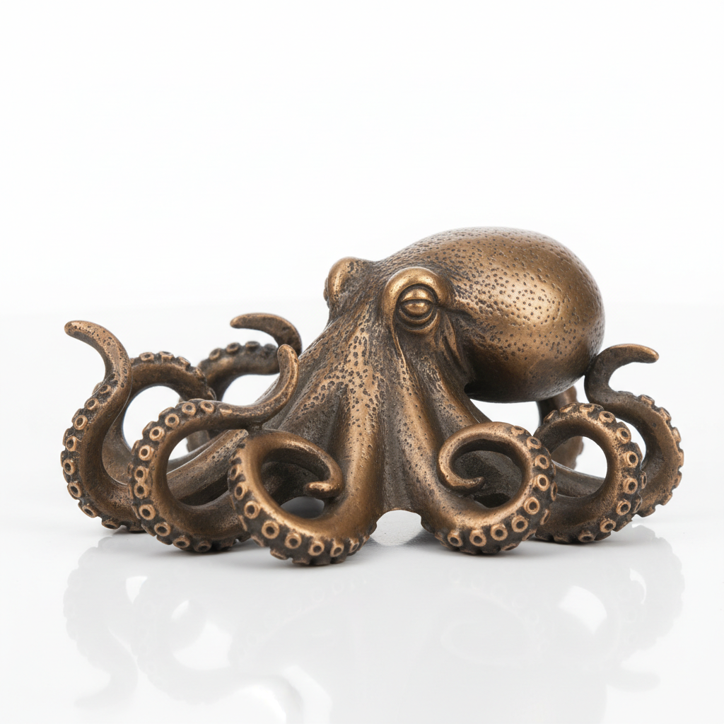 Antique Copper Brass Octopus Figurine Desktop Ornament Creative Tea Pet and Table Decor