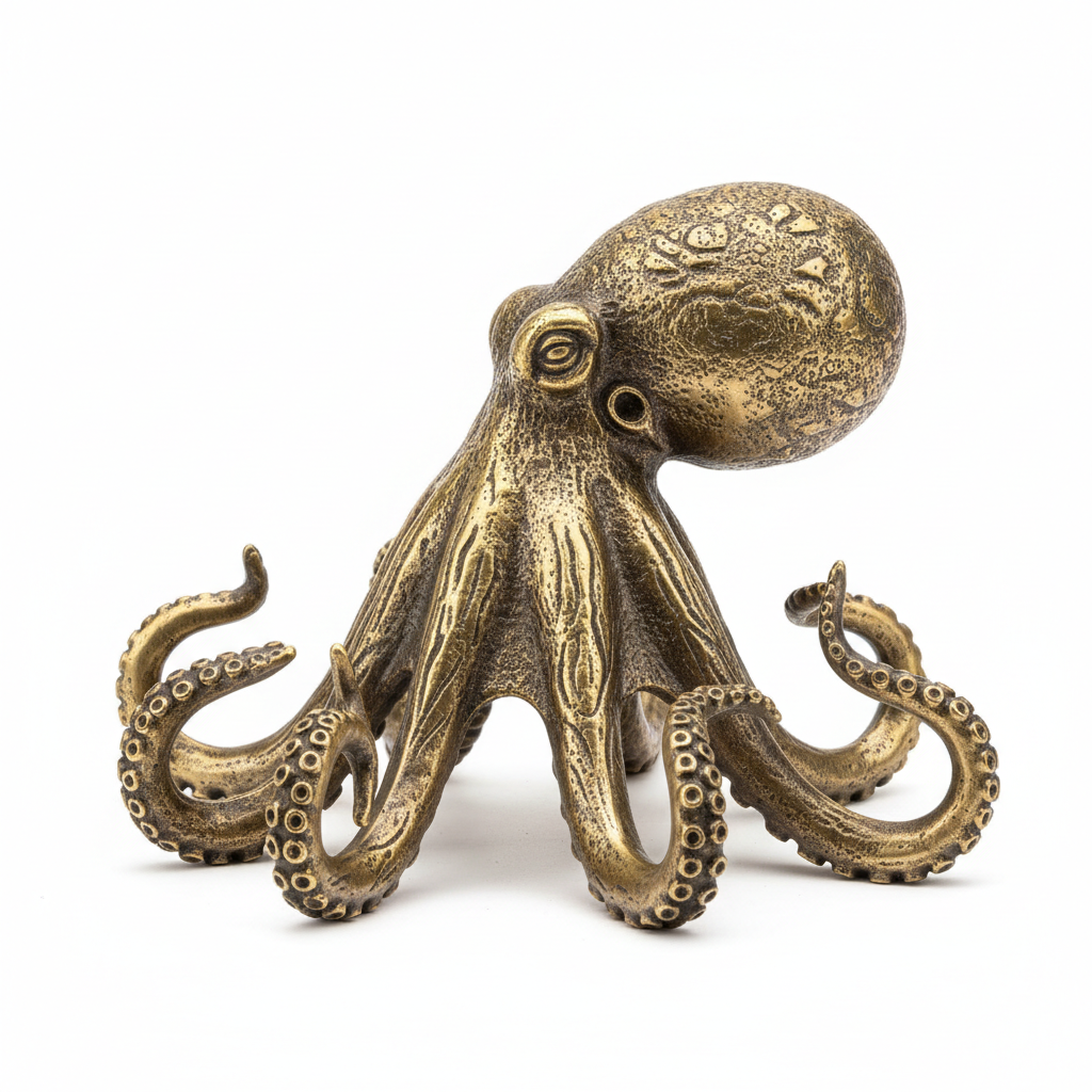Antique Copper Brass Octopus Figurine Desktop Ornament Creative Tea Pet and Table Decor