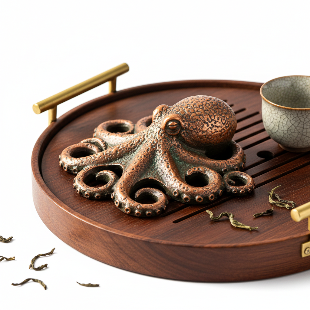 Antique Copper Brass Octopus Figurine Desktop Ornament Creative Tea Pet and Table Decor